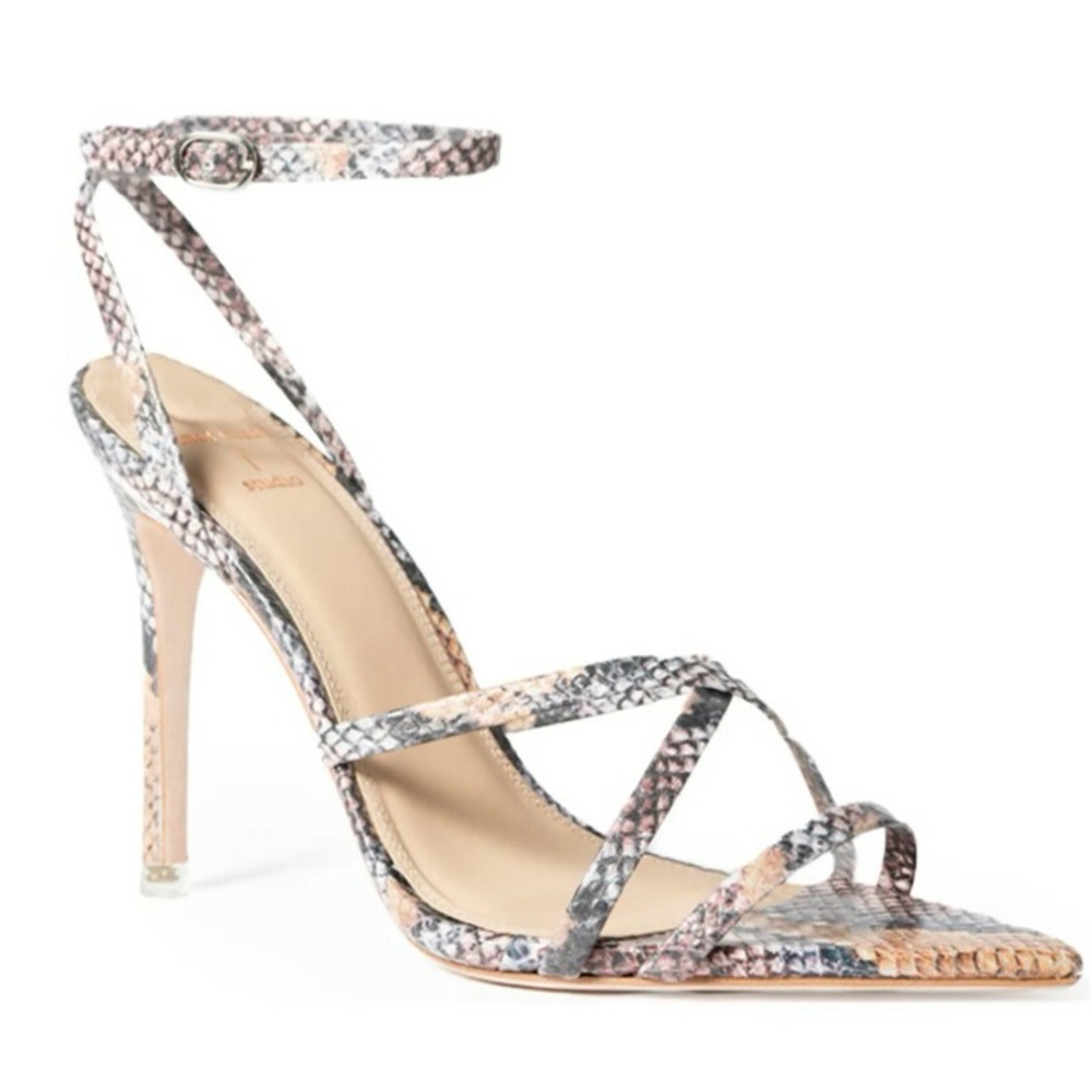 Black Suede Studio Snakeskin Strappy Heels